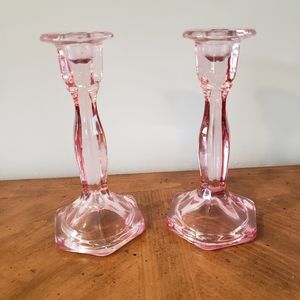 Elegant Pink Glass Candle Holders